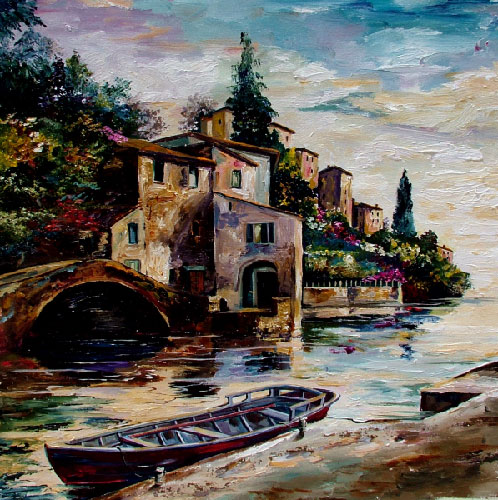 Portofino,  boats,  Mediterranean waterfront,  Italian,  original painting