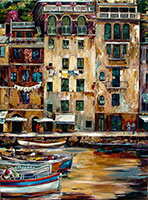 Portofino,  boats,  Mediterranean waterfront,  Italian,  original painting