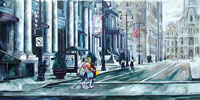 philadelphia paintings,  downtown buildings, shopping paintings, girl shoppers, Banana Republic, Urban Outfitters